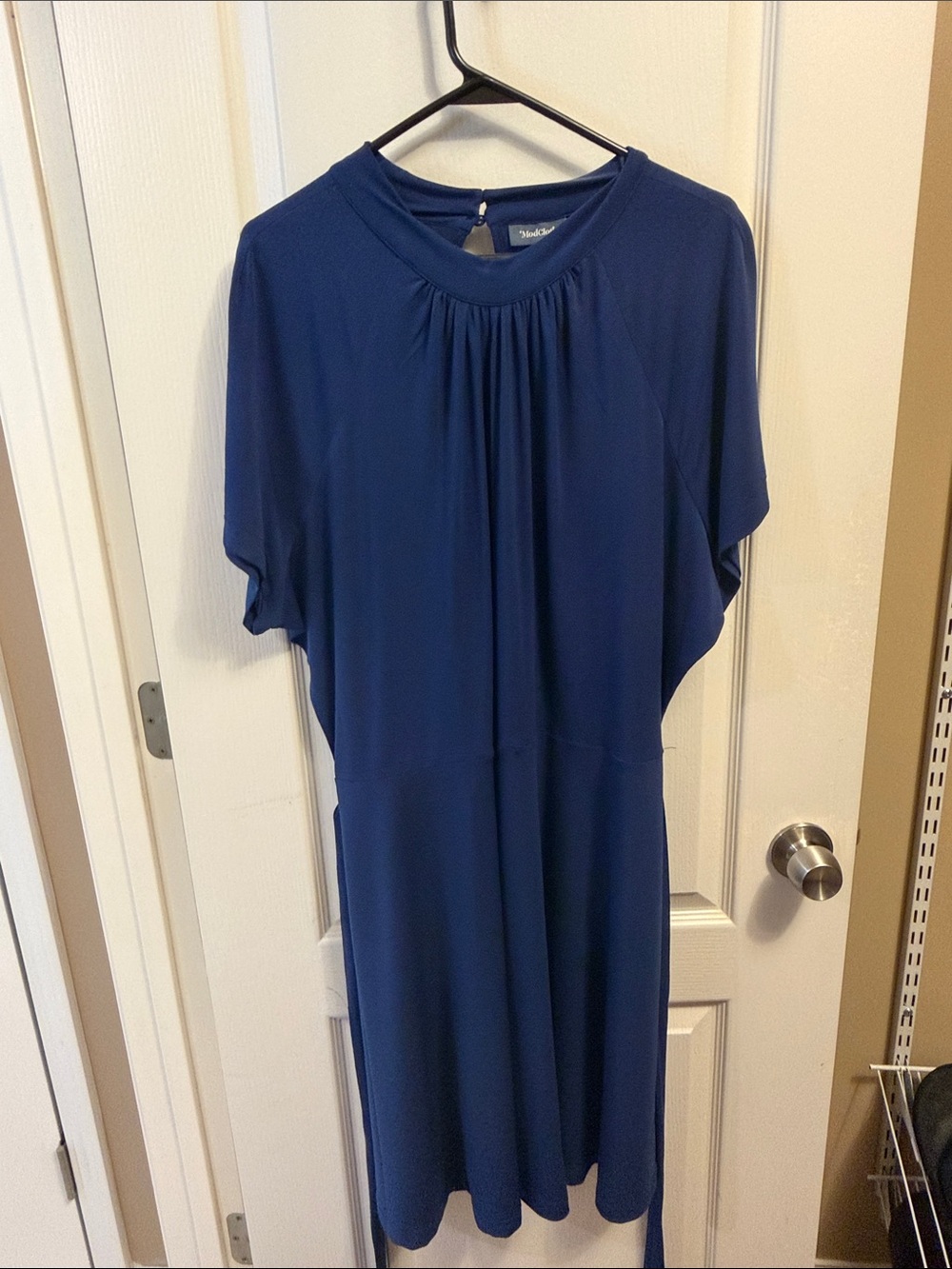 ModCloth Navy Blue Short-Sleeve Gathered-Neck Tunic Dress
